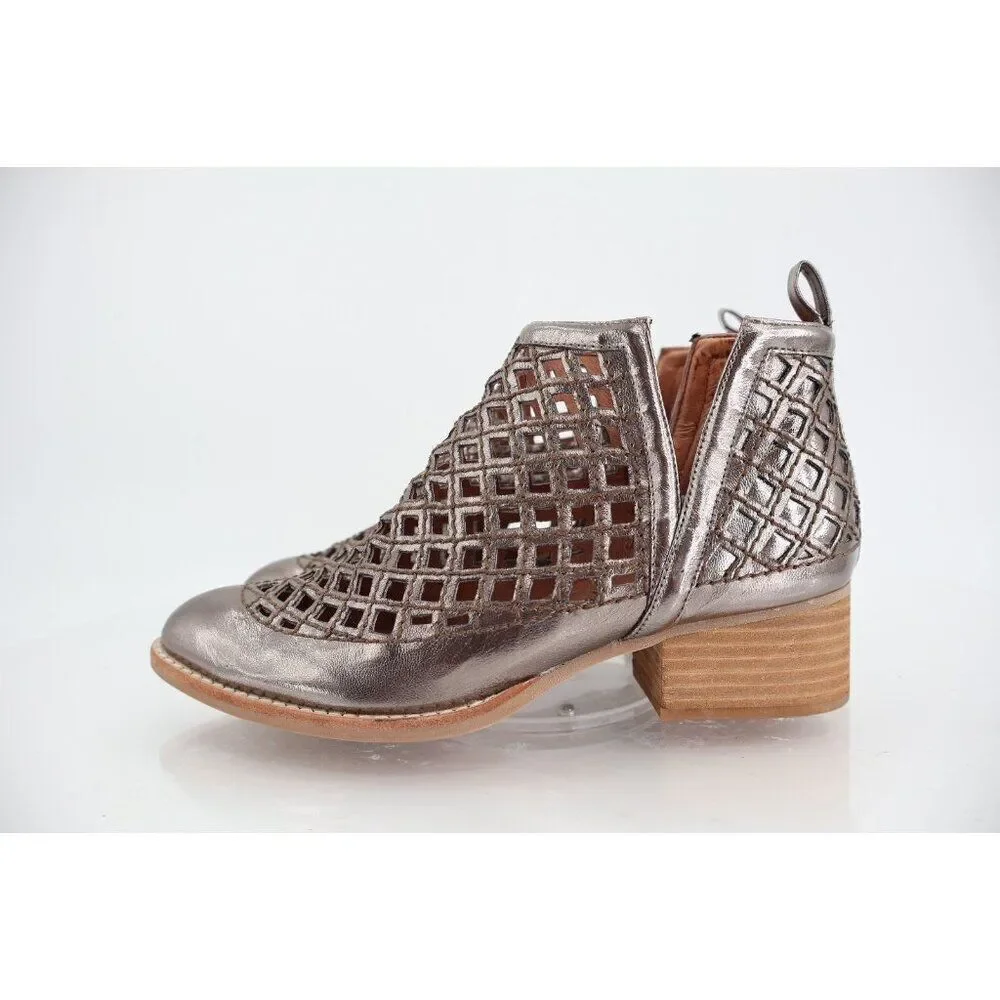 Jeffrey Campbell Women Taggart Boot Size 6.5 Silver Leather Lattice Cutout Boho